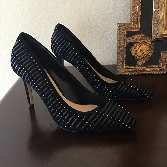 Vince Camuto Shoes - Vince Camuto Black Studded Pointed-Toe Heels